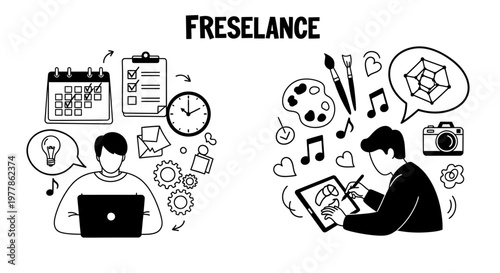 Freelance lifestyle concept with creative and business icons