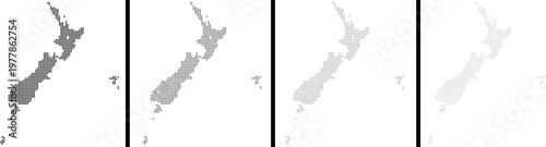 A set of geometry square dot pattern New Zealand vector infographic map design with different size dotted pattern art view
