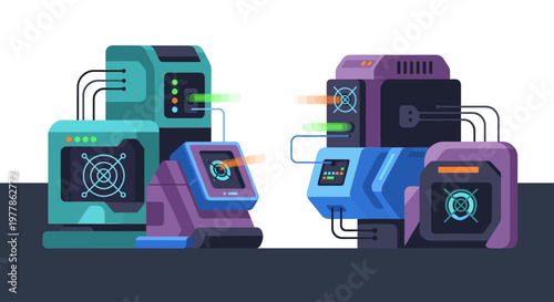 Futuristic control panels and machinery