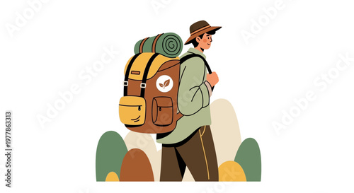 Hiker with backpack walking on a trail