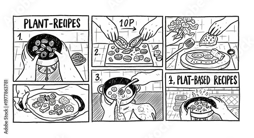 Illustration of a girl preparing plant and flat bread recipes