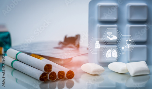 Obraz na plátne Quit smoking or smoking cessation with nicotine replacement therapy or NRT