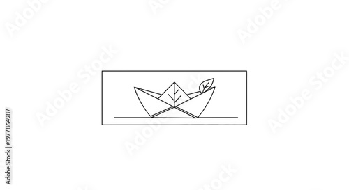 Minimalist paper boat with leaf, symbolizing eco-friendly travel and nature