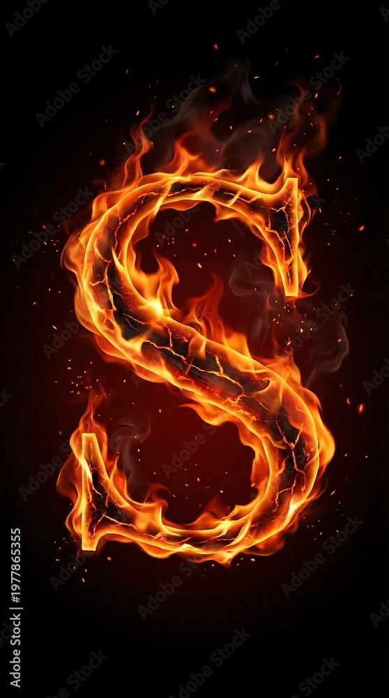 Fototapeta premium Fiery Letter S on Black Background