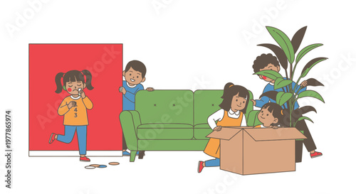 Children moving house with furniture.