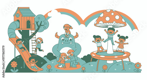 Children Playing on a Playground Slide 1.