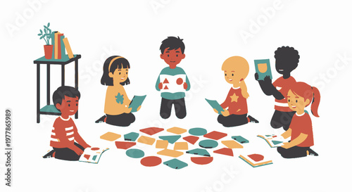 Children playing with colorful puzzle pieces.