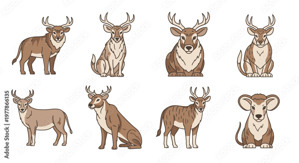 Obraz premium Deer and Moose Cartoon Illustrations.