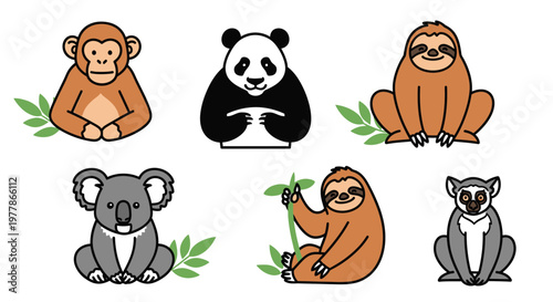 Cute cartoon animals sitting together peacefully.