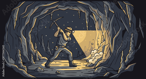 Man digging with a shovel underground.