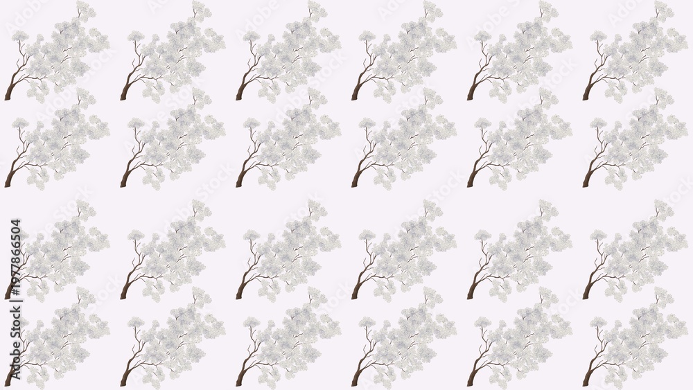 Fototapeta premium A visually appealing, symmetrical pattern of delicate white flower branches against a soft, light background, creating a subtle and elegant design