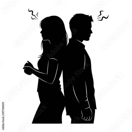 Silhouette of a Couple Standing Back to Back Having a Conflict or Argument