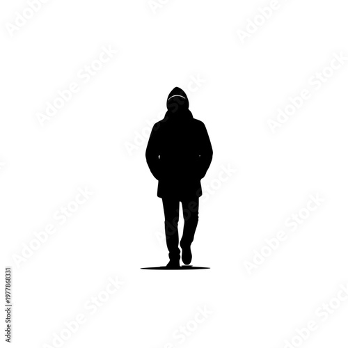 Silhouette of a Man in a Hooded Jacket Walking Forward