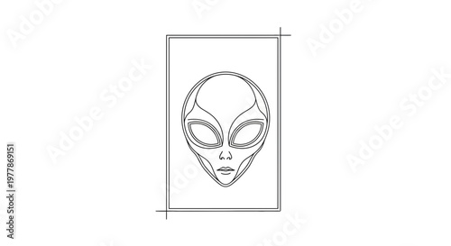 Minimalist Alien Head Outline Drawing, Sci-Fi Concept Art, Extraterrestrial Face Sketch