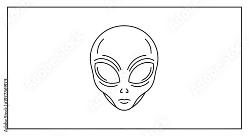 Minimalist Alien Head Outline Icon, Extraterrestrial Life Symbol, UFO Concept