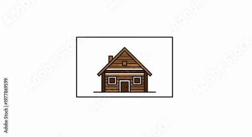 Cozy Wooden Cabin House Icon, Rustic Log Home Illustration, Simple Vector Art