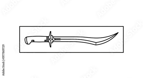 Curved Sword Outline Icon - Medieval Weapon Vector Illustration