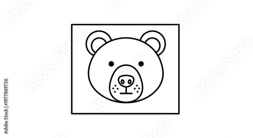 Cute Bear Face Icon, Simple Line Art, Vector Illustration, Cartoon Animal Head
