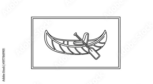 Canoe Outline Icon Vector Illustration - Simple Line Art of a Boat with Paddle