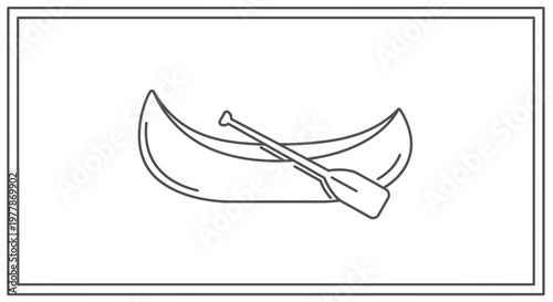 Canoe and Paddle Line Art Icon: Minimalist Vector Illustration for Outdoor Adventure and Recreation