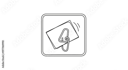 Carabiner Clip Attaching to Card or Tag, Simple Line Art Icon