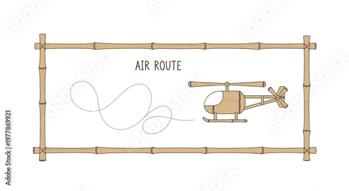 Cardboard Helicopter Flying on Air Route Path, Creative Toy Design