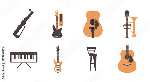 Musical Instruments Icons Set Collection.