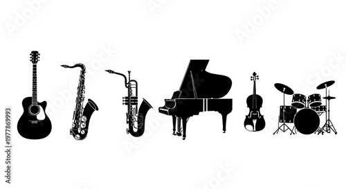 Musical Instruments Silhouettes Lineup.