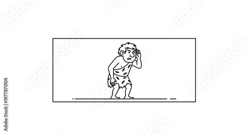 Caveman Peering into Distance, Ancient Man Discovery, Primitive Human Curiosity