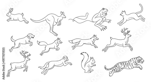 Various animals in motion running fast.