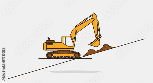 Yellow excavator digging earth ground.