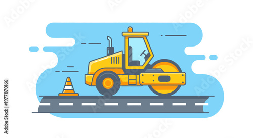 Yellow Road Roller Construction Vehicle Machine.