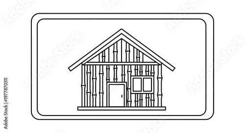 Bamboo House Icon, Tropical Hut Outline, Simple Building Design