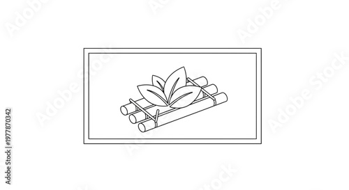Bamboo raft with green leaves icon, nature, eco-friendly, sustainable, organic, simple line art