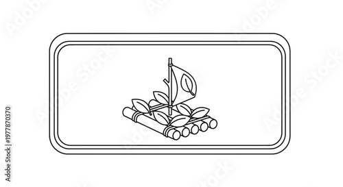 Bamboo Raft with Leaf Flag, Eco-Friendly Travel, Adventure, Nature