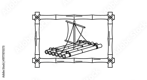 Bamboo Raft with Sail in Bamboo Frame, Nautical Travel and Adventure