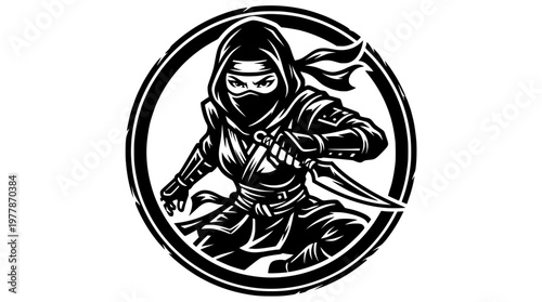 Circular Badge Female Ninja Assassin Vector Logo