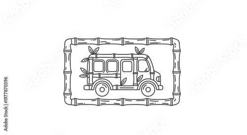 Bamboo Van Outline Drawing, Eco-Friendly Travel Concept