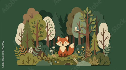 Fox in forest habitat scene.