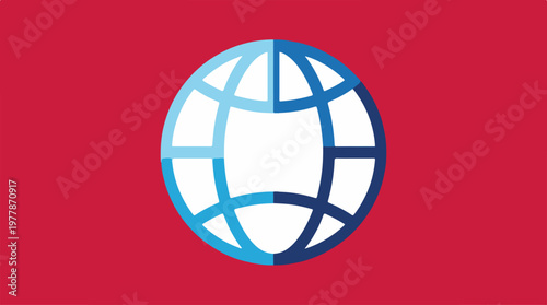 Globe on Red White Background.