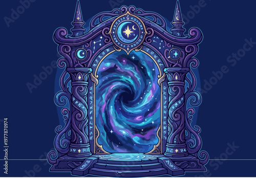 Glowing fantasy portal entrance gate.