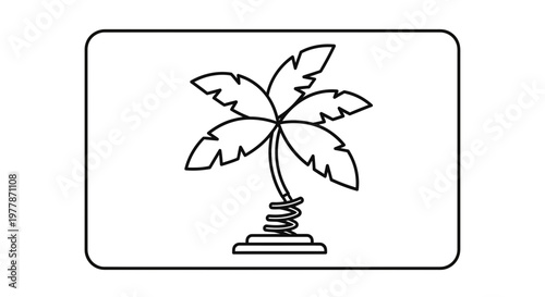 Whimsical Palm Tree on Spring Base, Cartoon Style, Isolated on White