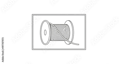 Wire Spool Drawing: Electrical Cable on Reel, Industrial Supply, Technical Illustration