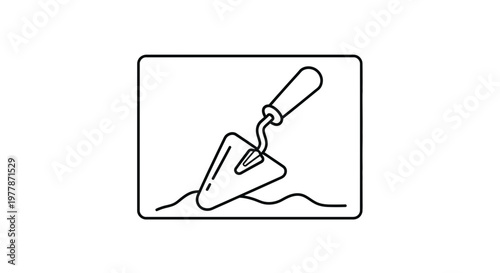Trowel digging into soil, construction and gardening tool icon