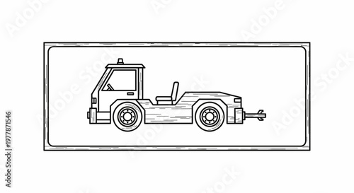 Tug Vehicle, Airport Service Vehicle, Line Art Illustration