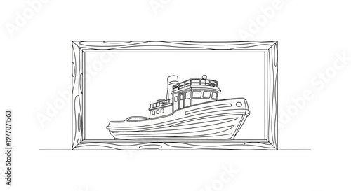 Tugboat Illustration in a Wooden Frame