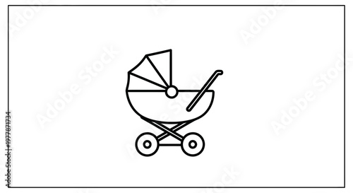 Vintage Baby Stroller Icon Outline, Classic Pram Silhouette for Newborn Transportation