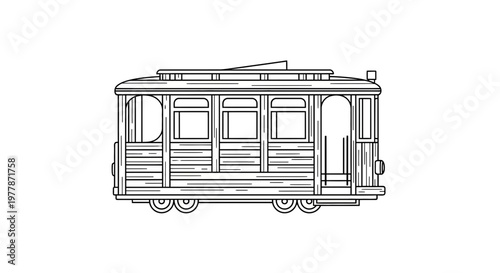 Vintage Cable Car Illustration: San Francisco Icon, Retro Transport, Black and White Line Art