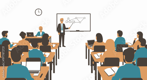 Businessman giving presentation to audience.