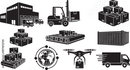 Logistics and transportation icons for global supply chain management